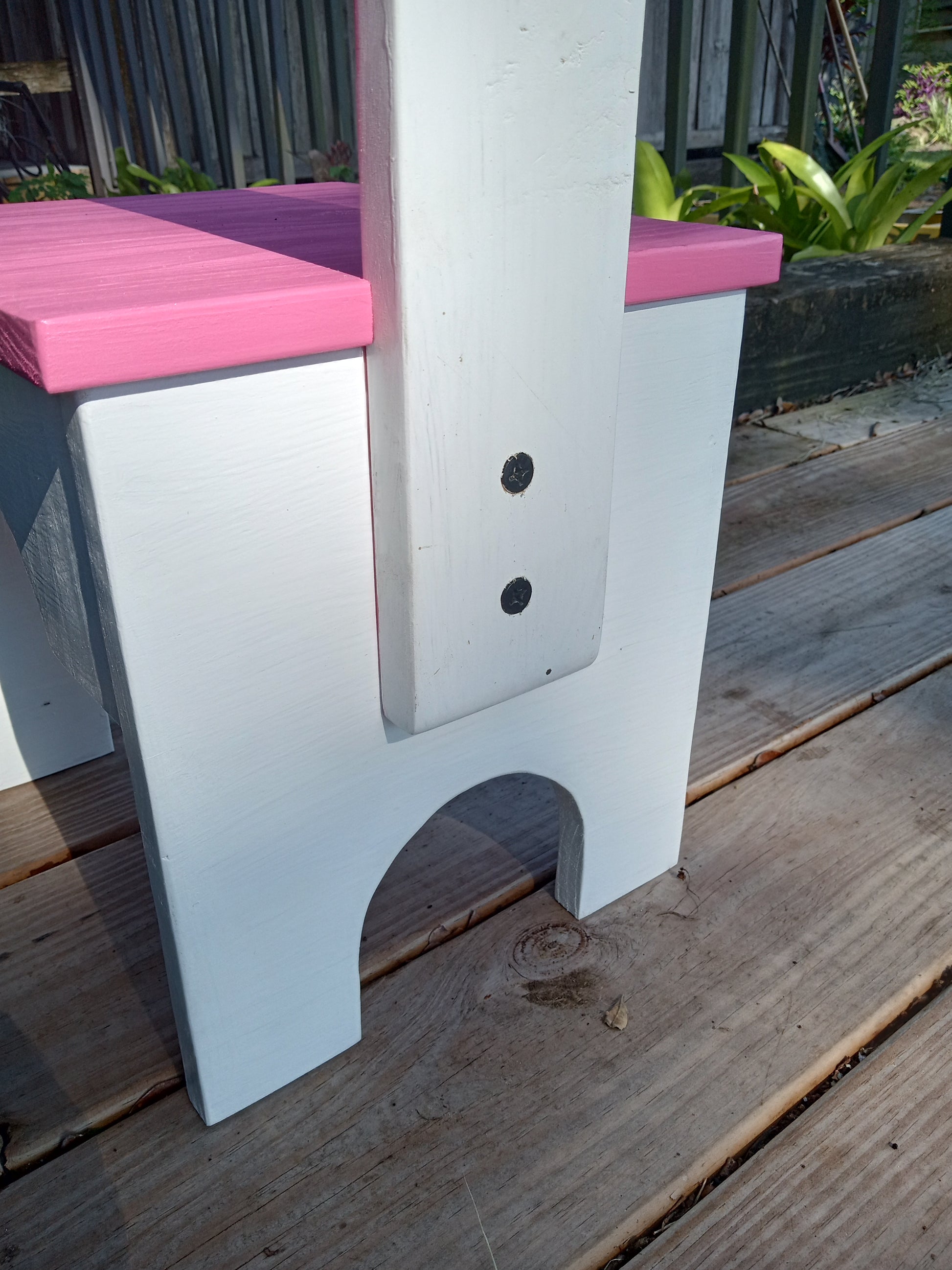 A close-up picture of the bolts holding the handle in place on the Sturdy step stool.