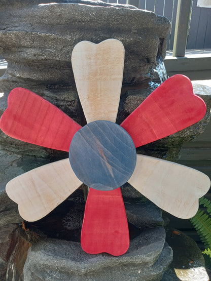 Close-up of wooden sunflower petals showing craftsmanship detail.