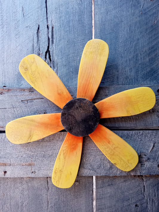 Handcrafted wooden sunflower wall decor - large farmhouse style.